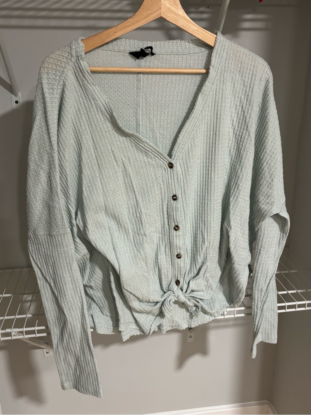 Urban Outfitters Pale Mint Waffle-Knit Button Front Top